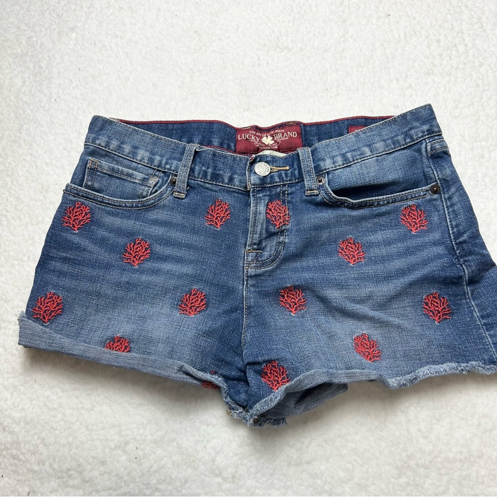 Lucky Brand Denim Low Rise Boardwalk Shorts Coral Print